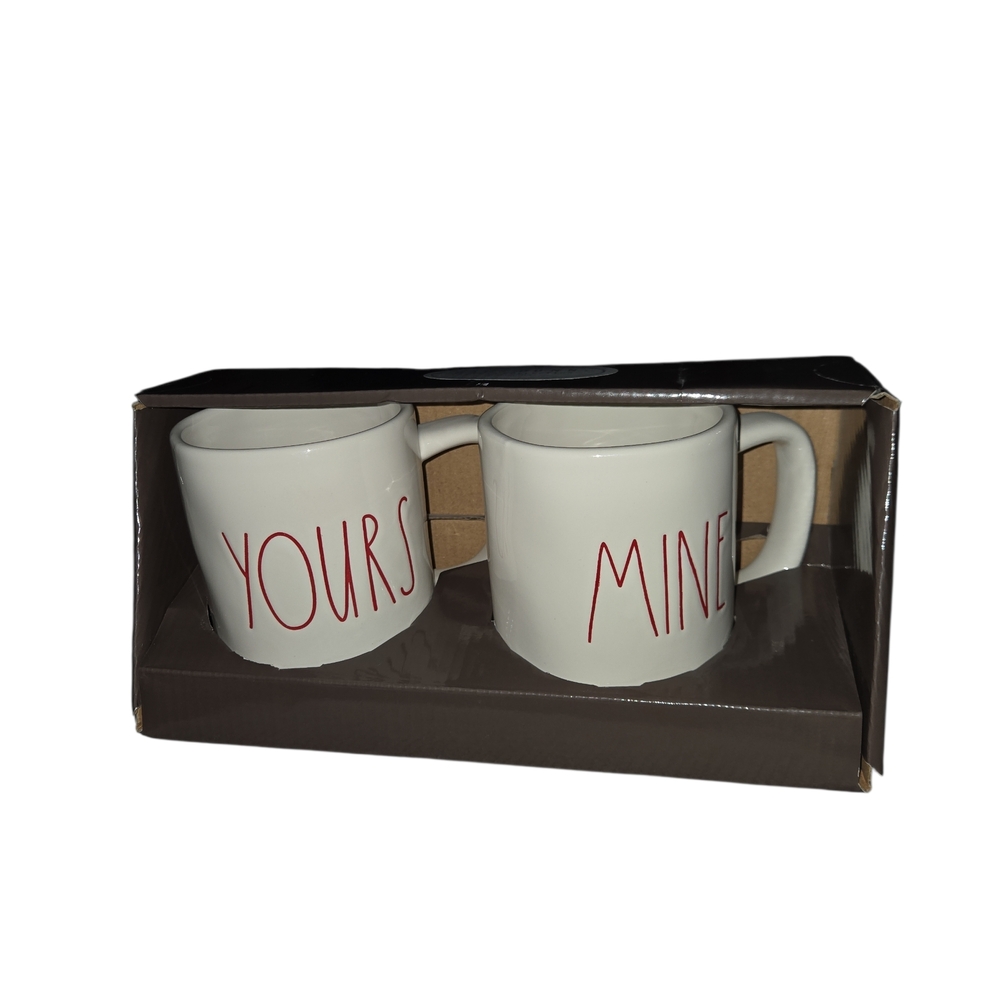 Yours & Mine Mug Set - White with Red Text